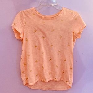 Girls Pink and Gold flamingo tee